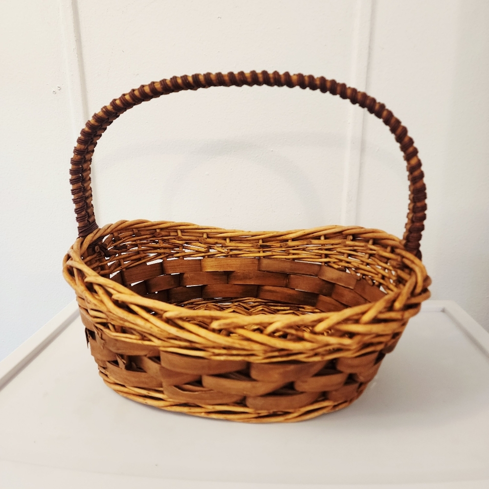 Vintage Oval Basket with Decorative Woven Handle